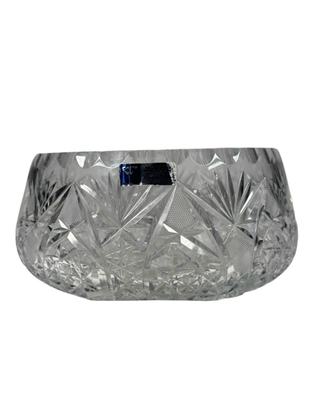 Vintage Heavy Cut Crystal Bowl Clear Glass Starburst Geometric Pattern 8”